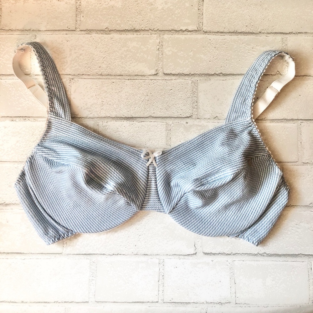Vintage Gloria Vanderbilt Blue Striped Seersucker Cotton Underwire Bra 42C